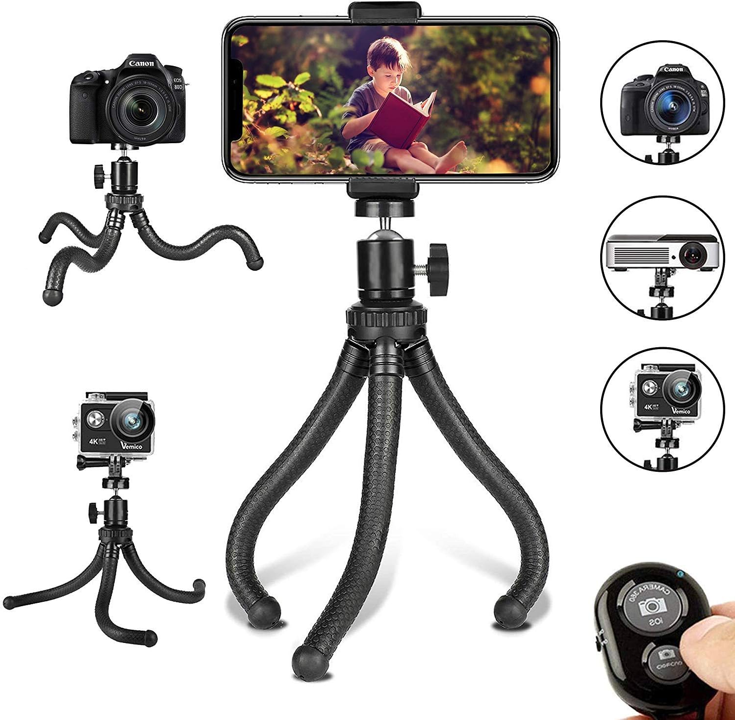 Cikuso Trípode para teléfono móvil, Flexible, Ajustable, con Mando a