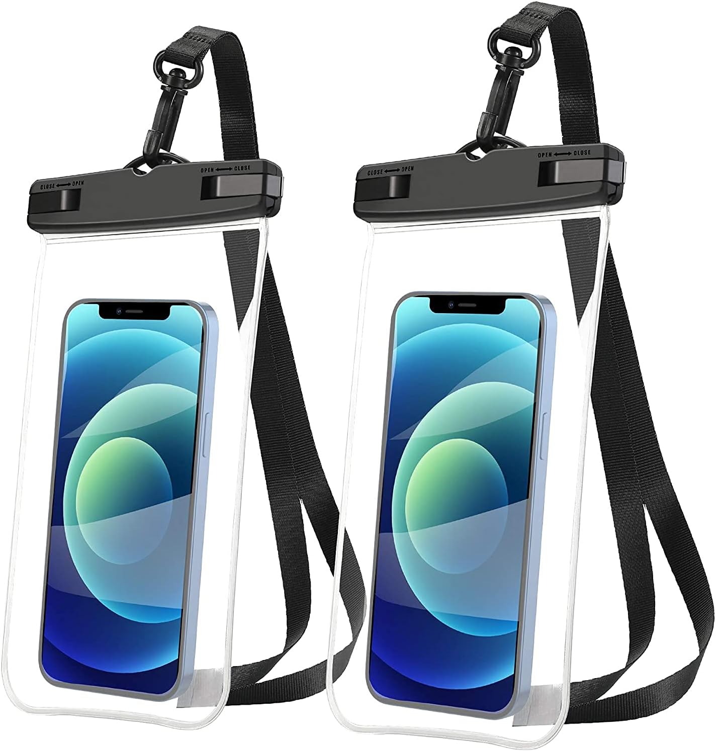 LENPOW Universal Waterproof Case, 2-Pack Clear IPX8 Waterproof Phone Pouch Lanyard Dry Bag for iPhone 12 11 Pro XS XR Max X 8 7 Plus Samsung Galaxy S21 S20 S10 Edge Note Google HTC OnePlus up to 6.9
