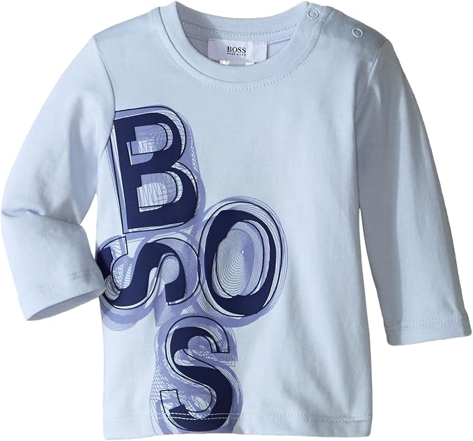 Hugo Boss Baby Baby Boys' Long Sleeve Tee with Relief Print, Light Blue, 12 Months