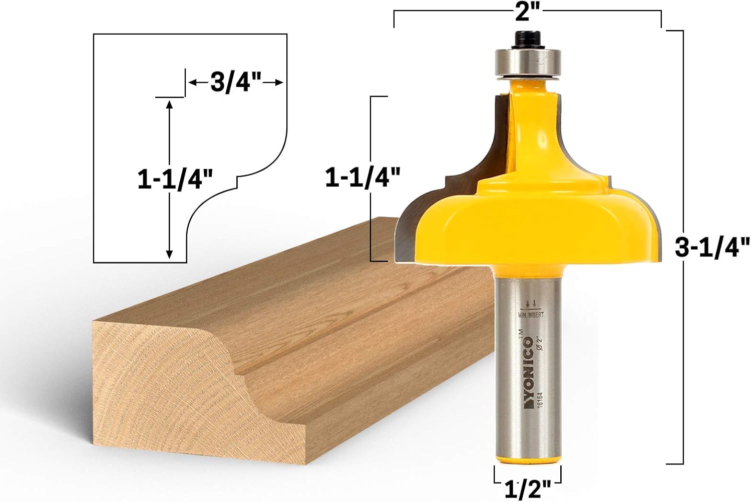 Yonico 16164 - Picture Frame Molding Router Bit, Cutting Height: 1-1/4", Cutting Depth: 3/4" - 1/2" Shank - Image 3