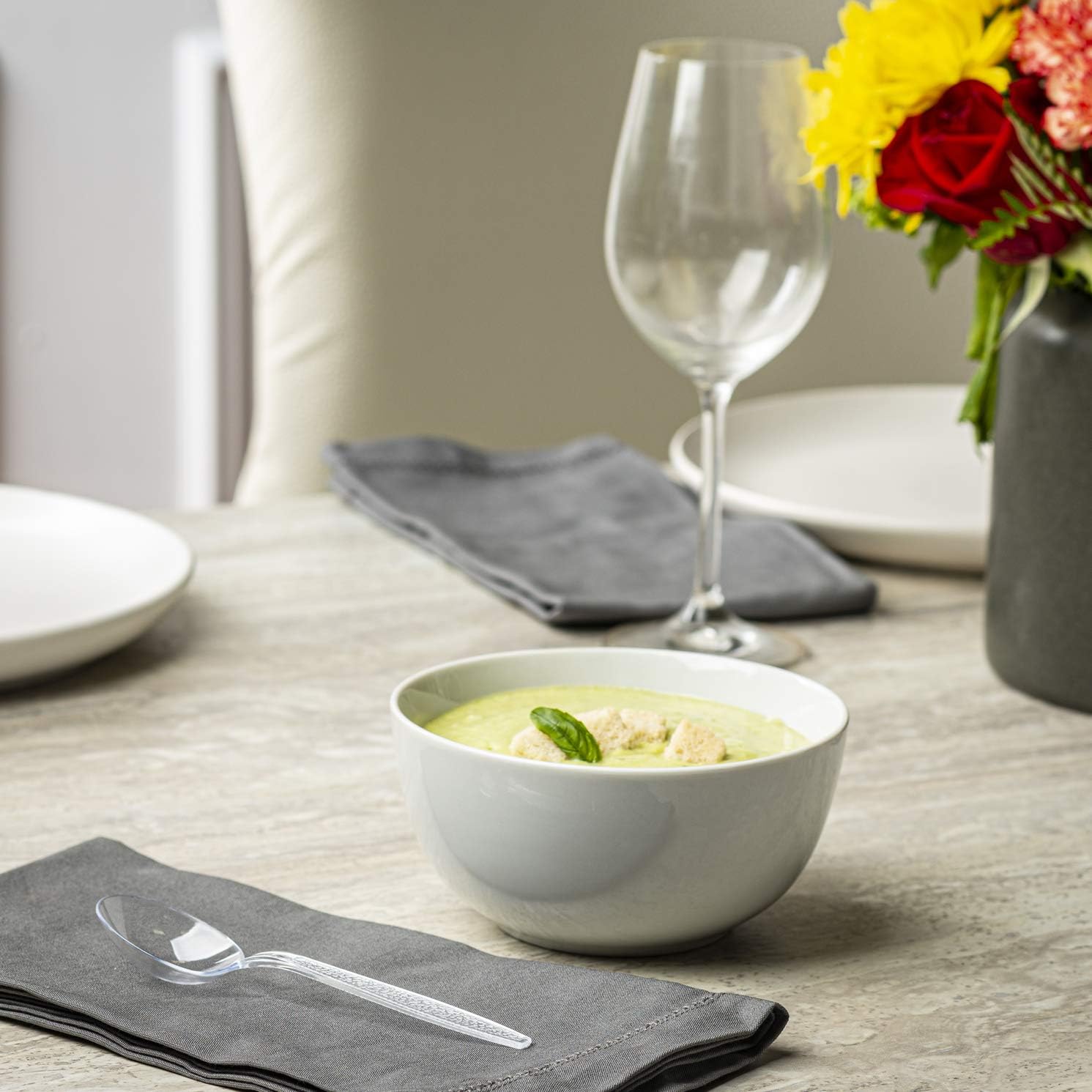 [300 Pack] Heavyweight Disposable Clear Plastic Soup Spoons: Kitchen & Dining