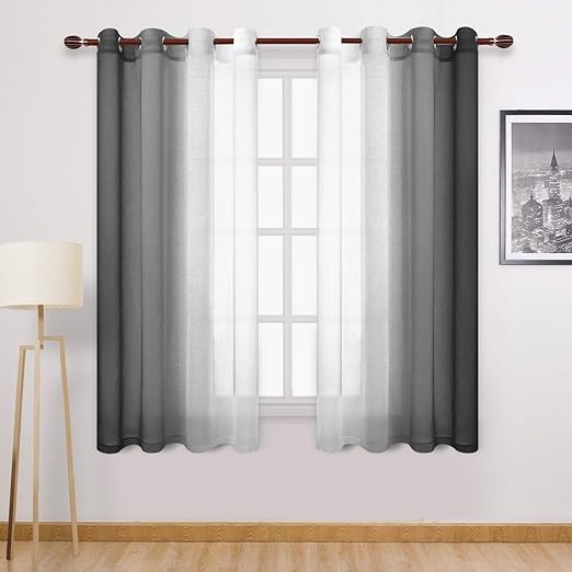 Amazon Com Dwcn Black Ombre Sheer Curtains Faux Linen Gradient