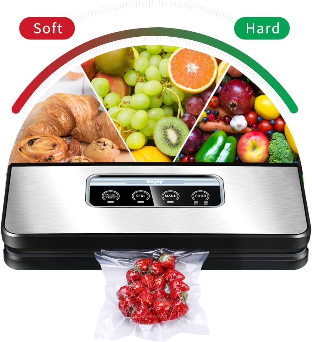 Vacuum Sealer Machine, Winjoy Automatic Food Sealer for Food Savers|Starter Kit|Touch Pannel and LCD Display|Dry & Moist Food Modes| Compact Design (Silver) …