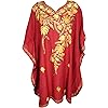 Womens Boho Caftan Dress Floral Fall Red Embellished Cotton Kaftan OneSize 4X