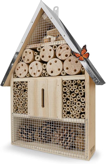 Hôtel à Insectes En Bois Naturel - 25x10x29cm - Pour Abeilles Et Coccinelles - À Suspendre