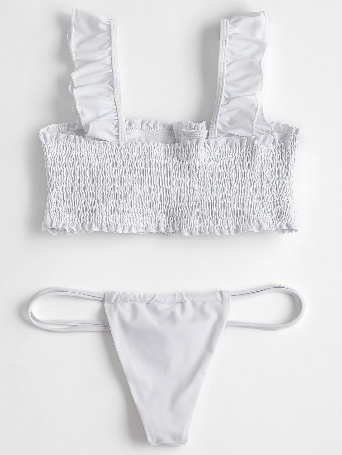 hannea smocked frayed hem bikini top with thong bottoms