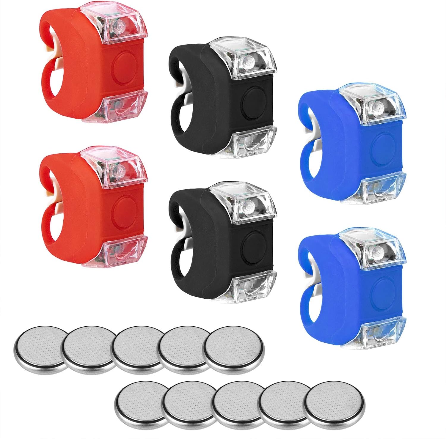 TAKEBEST Bicycle Light, Front and Rear Silicone LED Bike Light Set, Bike Headlight and Taillight, Waterproof & Safety Road, Mountain Bike Lights, Batteries Included, 6 Pack LED light and Extra Battery