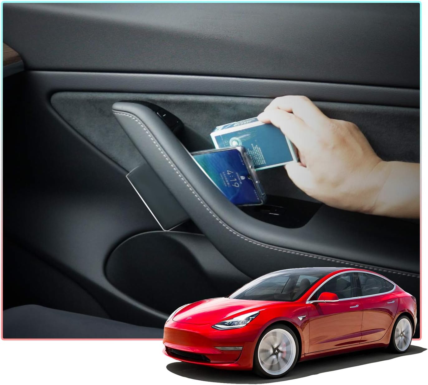 2 Pezzi Front CDEFG per Model 3 Auto Porta Maniglia Scatola di Immagazzinaggio Vassoio Portaoggetti Organizer accessori