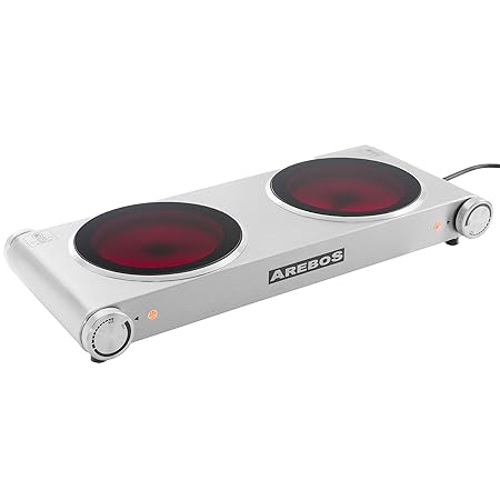 Arebos® elektrische Edelstahl-Kochplatte Ceran Kochfeld mit zwei Ceranfelder 2400 W