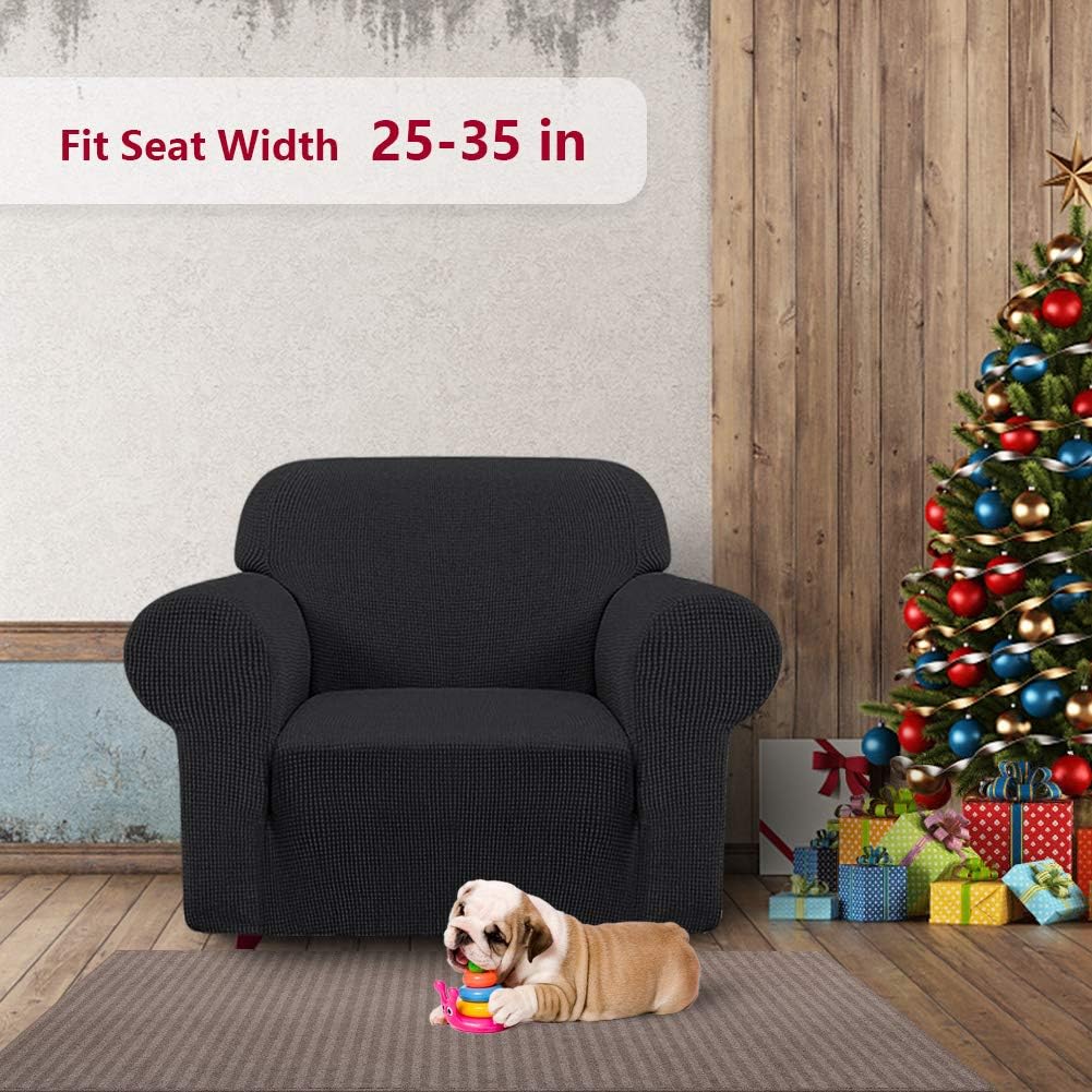 iCOVER Chair Sofa Slipcover, One Piece High Stretch Armchair Couch Cover, Machine Washable Spandex Jacquard Fabric, Bottom Elastic Easy to Install, Non-Slip Furniture Protector,Black: Home & Kitchen