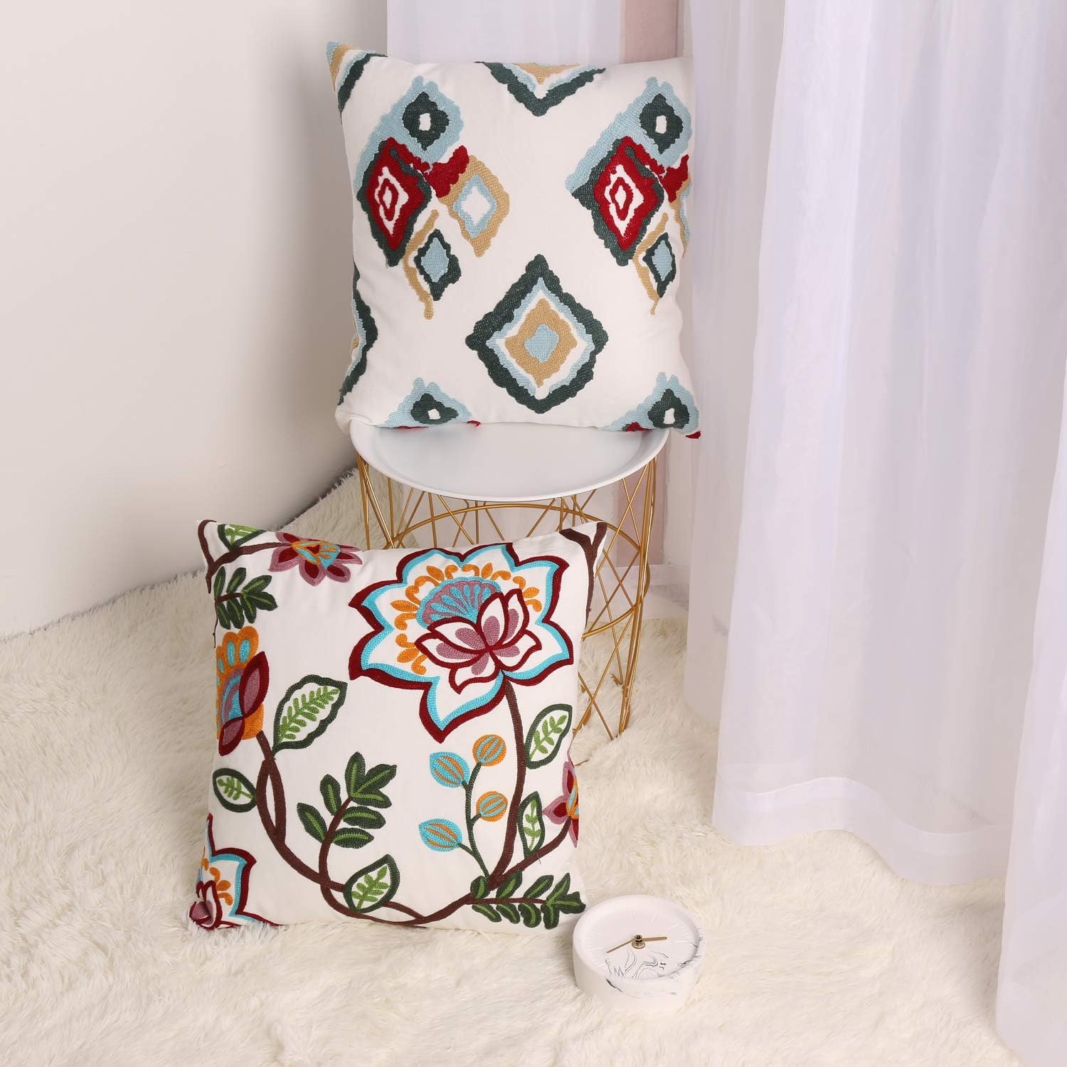 Embroidered Throw Pillow Covers 18X18 Farmhouse Decorative for Living Room Outdoor Pillows for Patio Furniture Throw Pillows for Couch cojines decorativos para sala Fall Decor for Home Christmas Sofa: Home & Kitchen