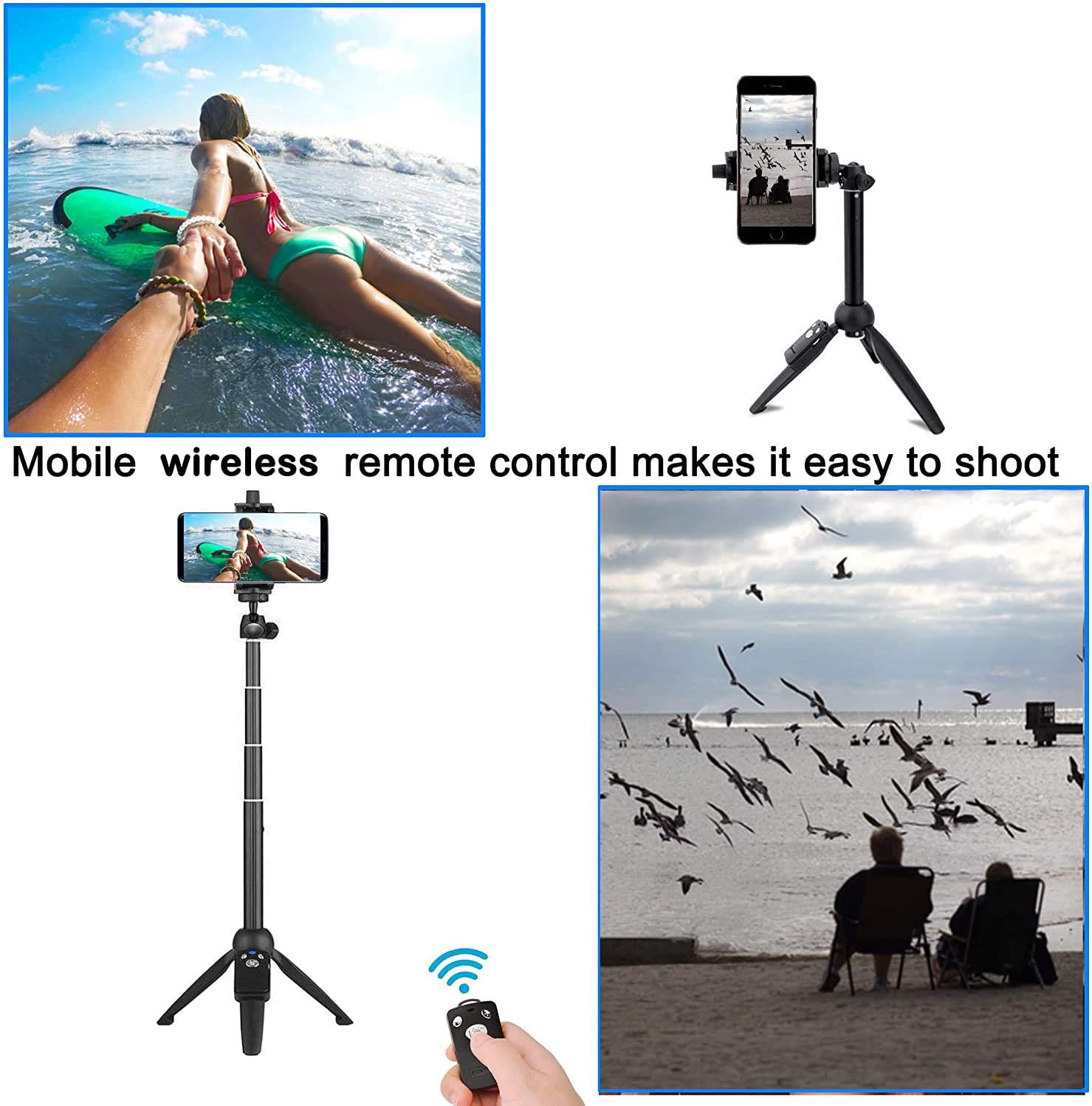 Selfie Stick, 40 inch Extendable Selfie Stick Tripod,Phone Tripod with Wireless Remote Shutter Compatible with iPhone 12 11 pro Xs Max Xr X 8Plus 7, Android, Samsung Galaxy S20 S10,Gopro and More