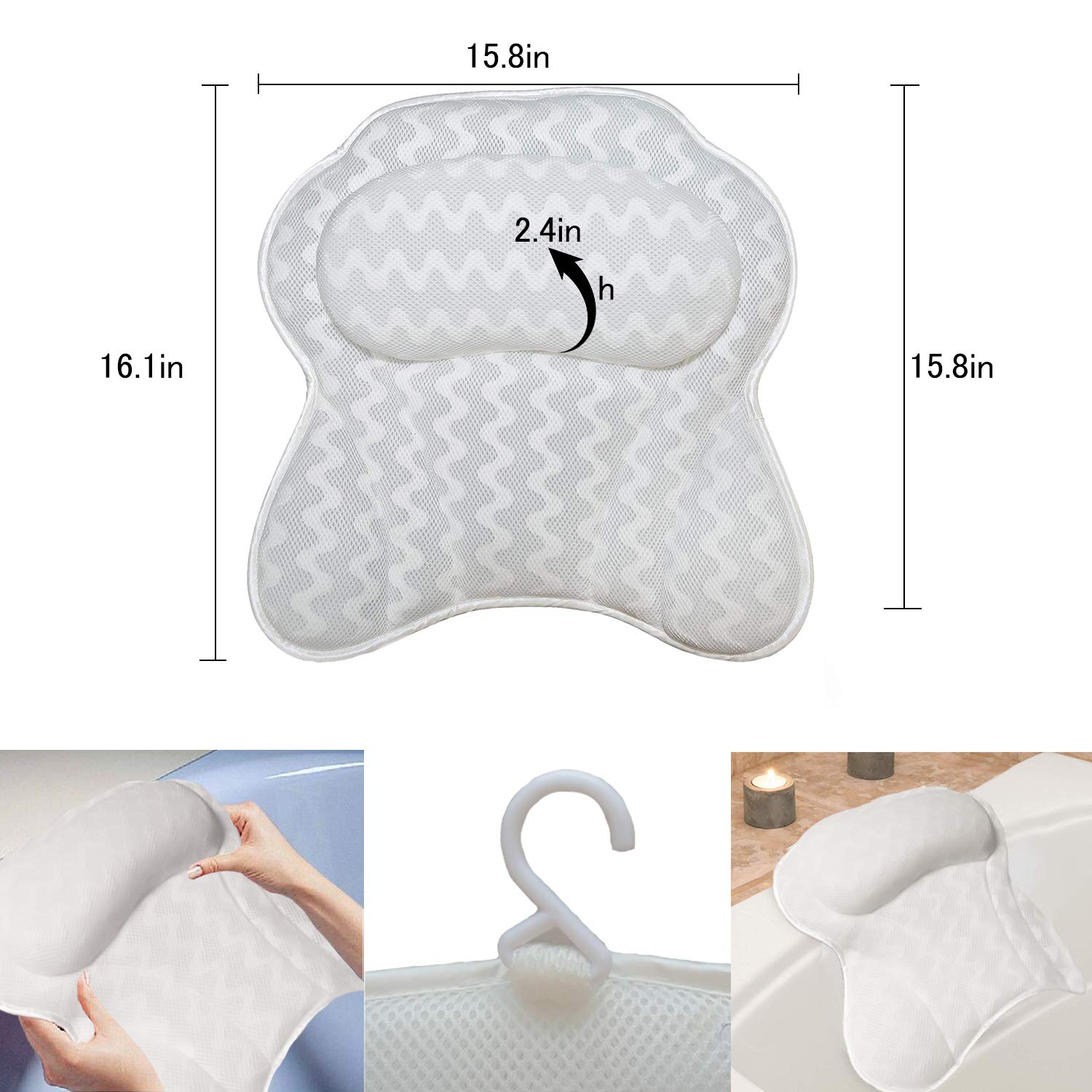 Moyeno Bath Pillow for Bathtub, Luxury Bathtub Pillow For Women Men, Bath Tub Pillow for Back And Head, Ergonomic Comfort Spa Pillow for Straight Back Tub And Neck Head Shoulder Back Support - White : Beauty