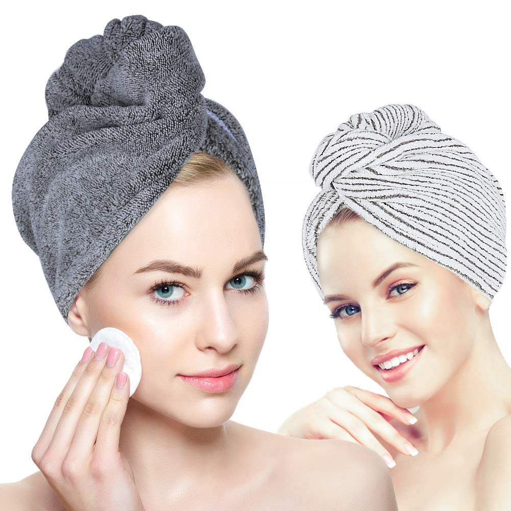 Laluztop Hair Towel Wrap for Women, Ultra Soft Hair Drying Towels with Button, Anti Frizz Super Absorbent & Quick Dry Hair Turban for Drying Curly, Long & Thick Hair（2 PCAK） : Beauty