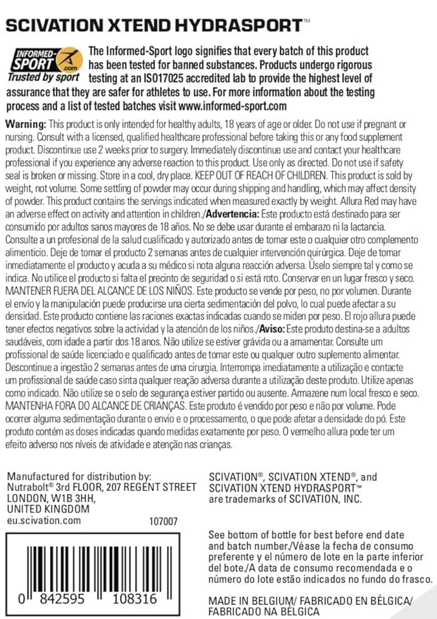 Scivation - Xtend Hydrasport - Bebida de electrolitos con BCAA en ...