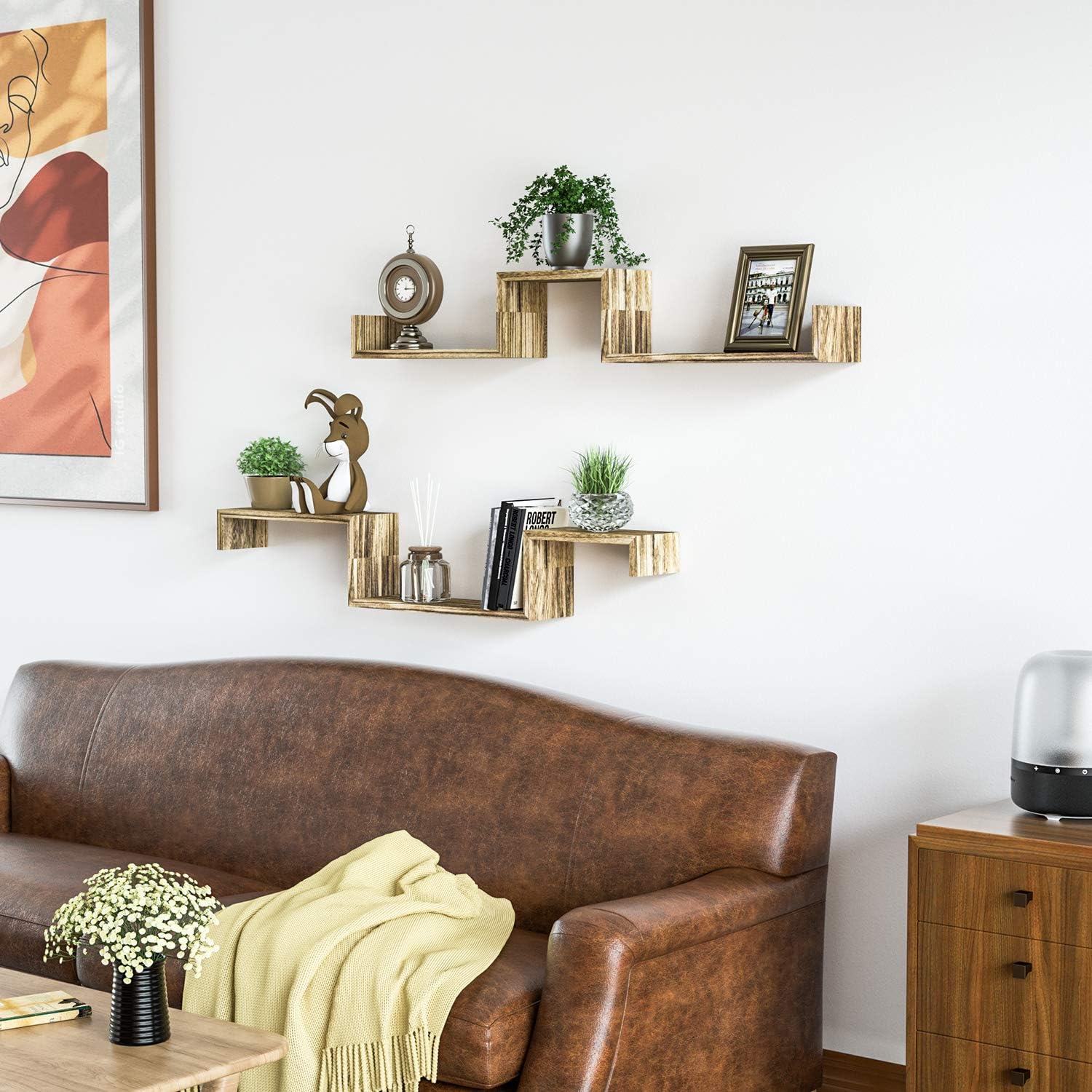 SRIWATANA Floating Shelves Wall Mounted, Solid Wood Wall Shelves, Carbonized Black: Kitchen & Dining