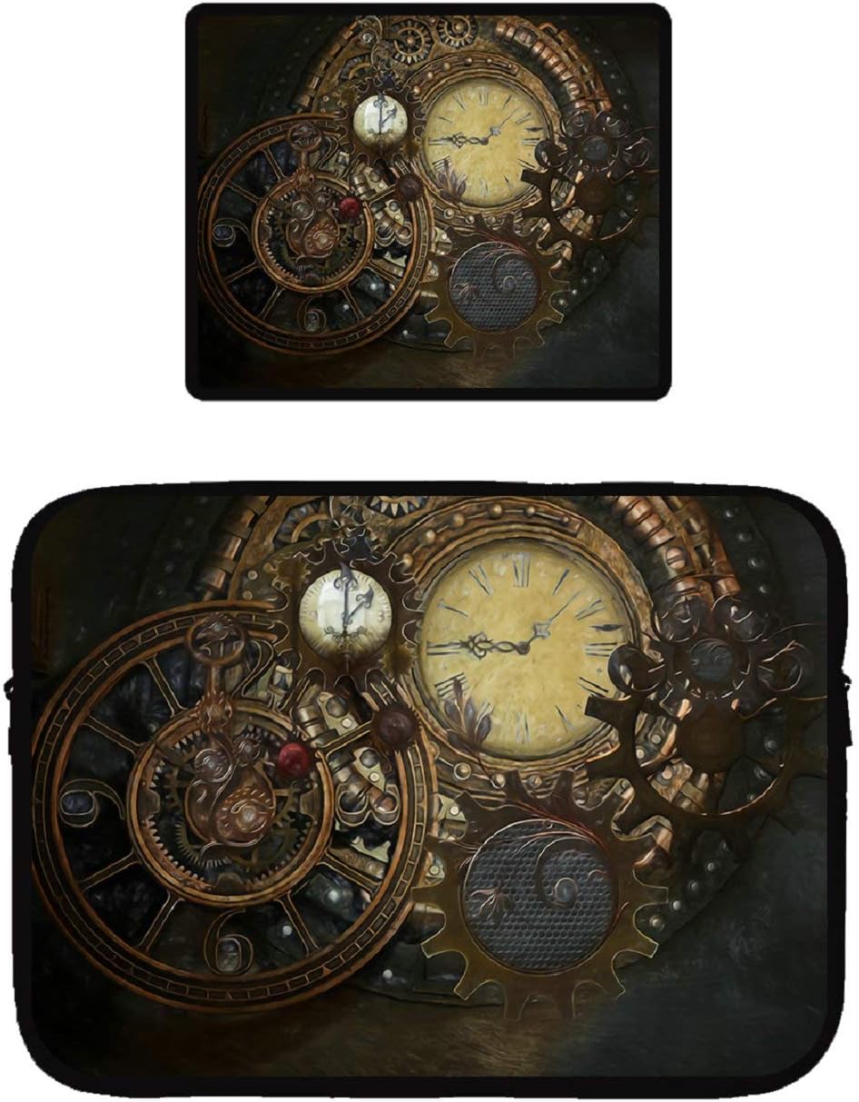 BesArts Sleeve - Steampunk Clocks - 15 Inch 360°Protective Laptop/Ultrabook/MacBook Pro/Thinkpad Chromebook/Ipad Pro, Notebook Shockproof Case Tablet+ Gaming Mousepad