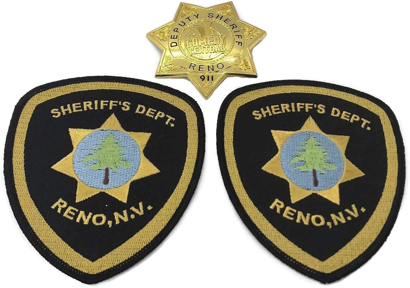 Reno 911 Deputy Sheriff Star Badge + Dept Shoulder Patch 2 Central Comedy Police: Clothing