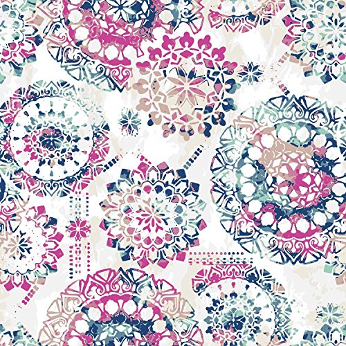 RoomMates RMK9125WP Bohemian Peel and Stick Wallpaper, 20.5" x 16.5 feet, Pink/Blue