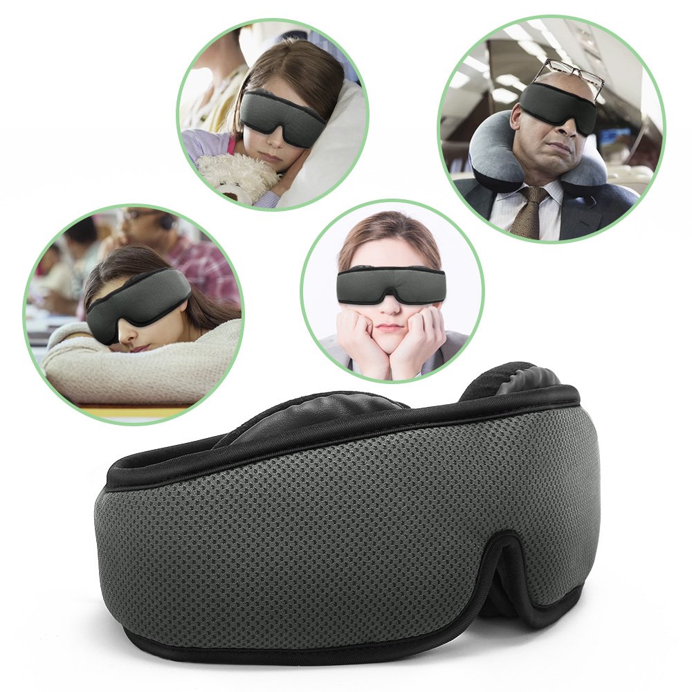 Eye Mask, 3D Silk Sleep Mask Cover with Breathable Memory Foam, Anti-Slip Back Gel Adjustable Strap for Men, Women, Kids