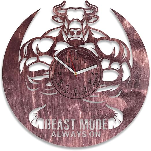 Amazon Com Nadezhdashop Gift Ideas Gym Wooden Clock Gym Wall Art Gift For Boyfriend Sport Art Beast Mode Always On Wooden Wall Clock Sport Gift For Brother For Men Gym Wall Decorations Red