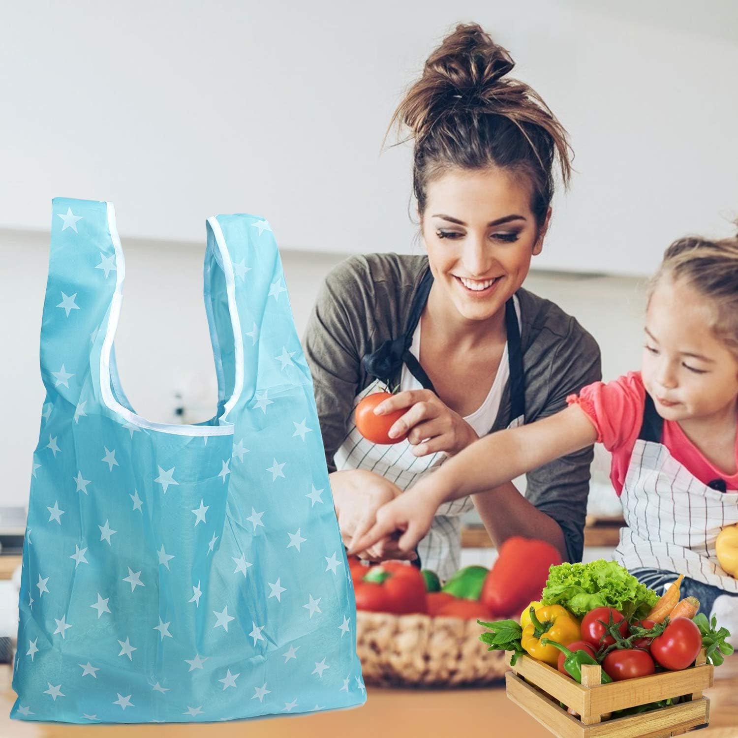ISIYINER Foldable Shopping Bags Reusable Handy Grocery Bags Washable Shopper Tote Lightweight Purse Bag Fits in Pocket Large Capacity Shopping Pouch for Buying Fruits Vegetables 6 Pack (6 Styles) - Image 4