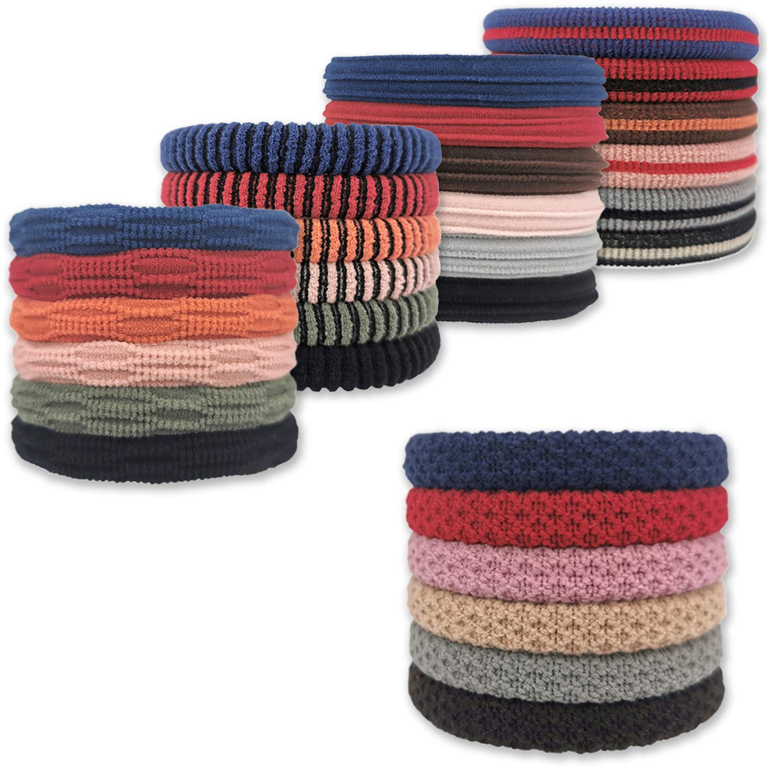 Thick Hair Ties Elastics Colorful Bands Ponytail Holders with Cotton and Nylon Cloth Fabric with Soft Stretch Seamless No Crease Damage and Pull for Women Accessories