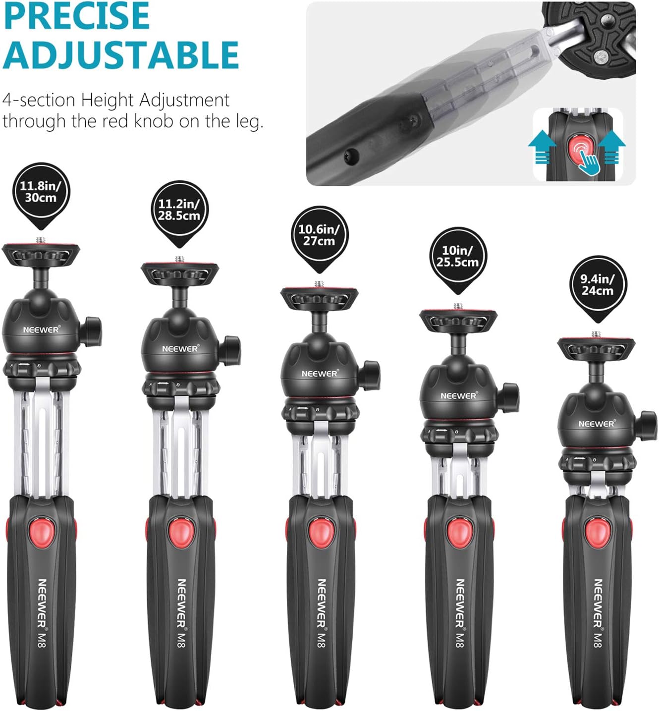 Neewer M8 Portable Tabletop Mini Tripod Mount with 360 Degree Rotatable Ball-Head, Adapter and Phone Clip Compatible with iPhone/Android Samsung Huawei/DSLR Camera/Webcam/Projector/GoPro Action Camera : Camera & Photo