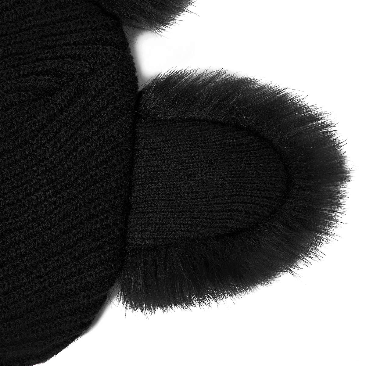 Flowomen Winter Hats for Women Cute Cat Ear Hat with Embroidered Warm Knit Crochet Women\'s Slouchy Beanie Hat Ski Cap (Black)