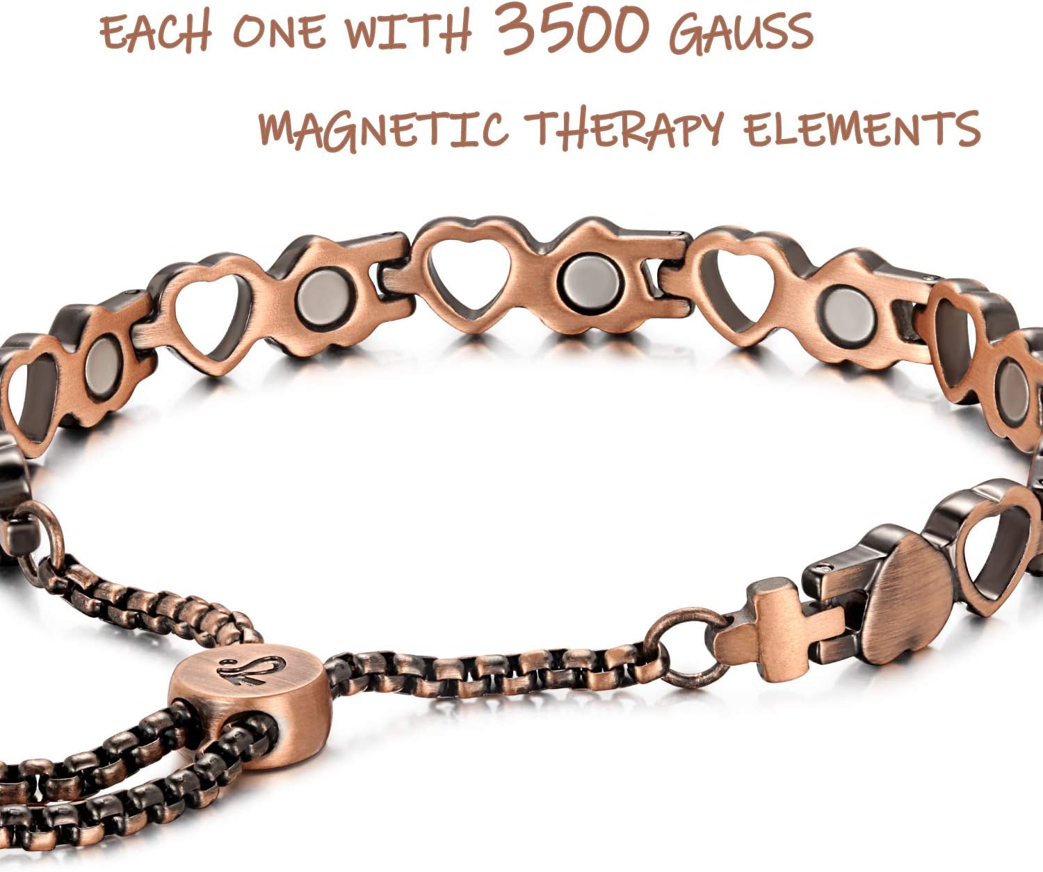 RainSo Women Pure Copper Magnetic Therapy Health Care Bracelets Pain Relief for Arthritis Adjustable Design with Display Box (Heart Design): Health & Personal Care
