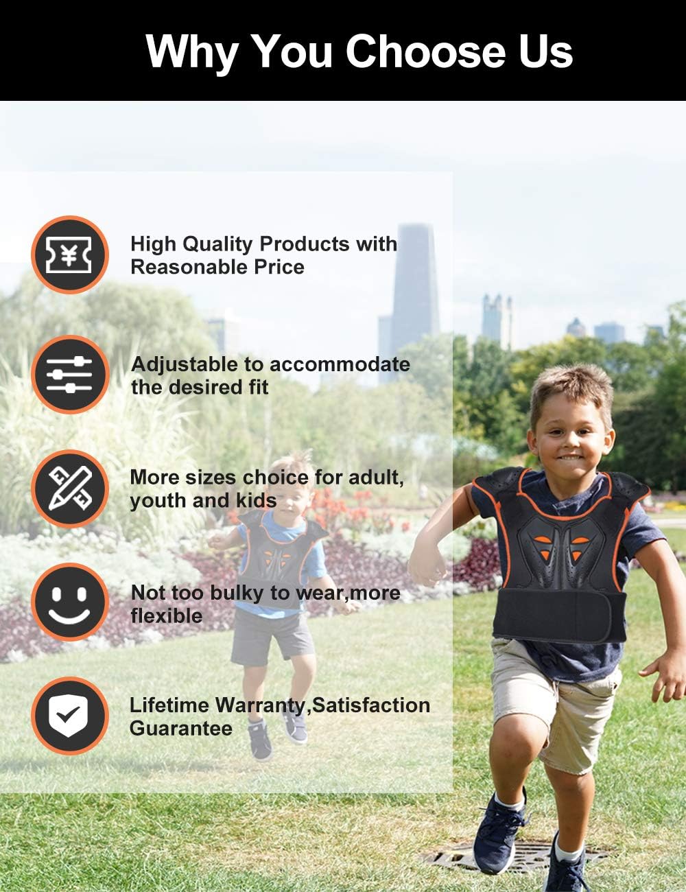 GOHINSTAR Children Protective Armor Chest Back Spine Protector Kids Motorbike Motorcycle Full Body Armor Vest Youth Protective Riding Biking Vest Jacket Motocross Gear Guard Dirt Bike Safety Armor Protection, Orange, Small: Automotive