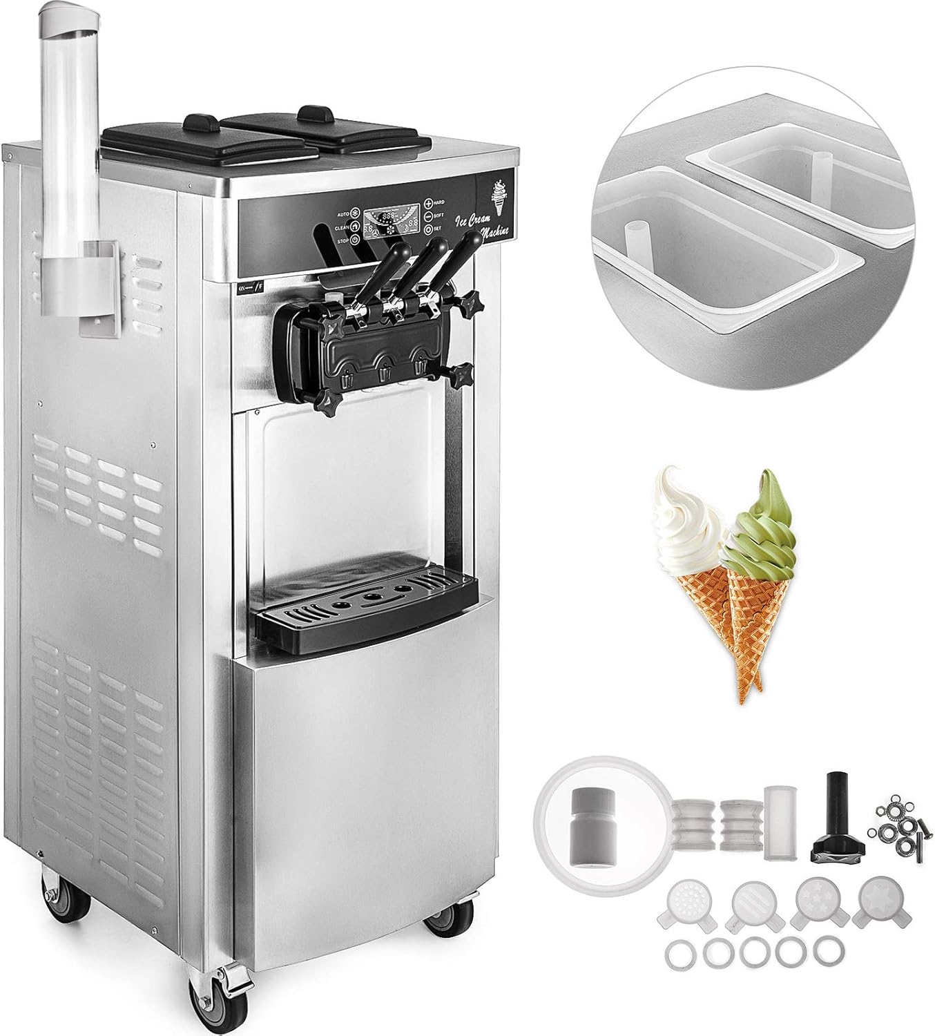 VEVOR Soft Ice Cream Machine 2200W Commercial Vertical Soft Ice Cream