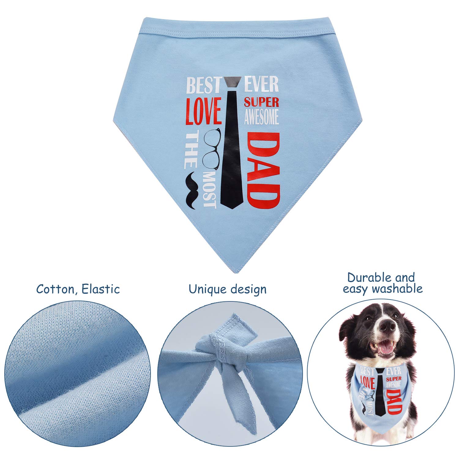 Legendog Dog Bandana Personalised Dog Bandana \'I LOVE DAD\' Theme Pet Bandana Creative Scarf Pet Bib for Medium Large Cat Dog