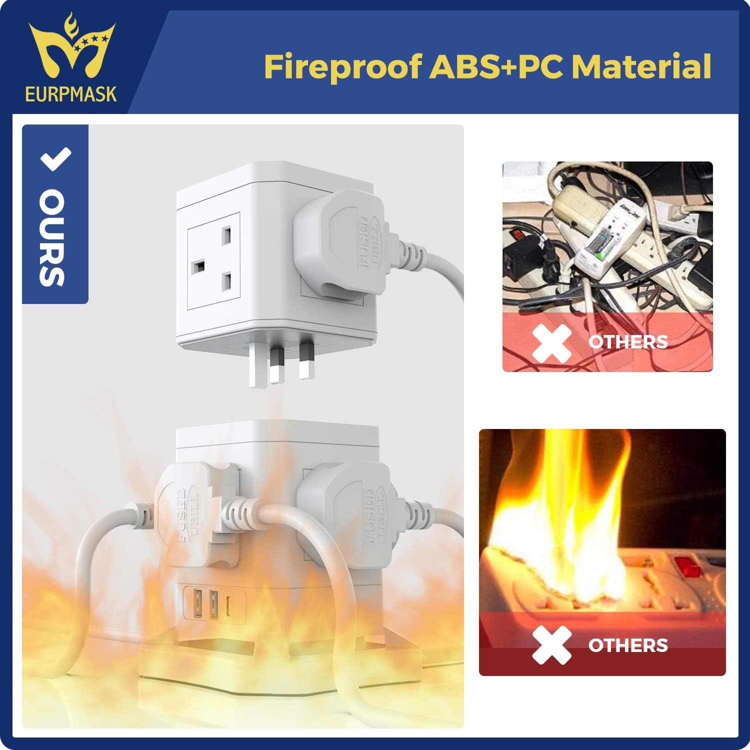 EURPMASK 10 Way Outlets Power Strip Tower with 3 USB,Surge Protection ...