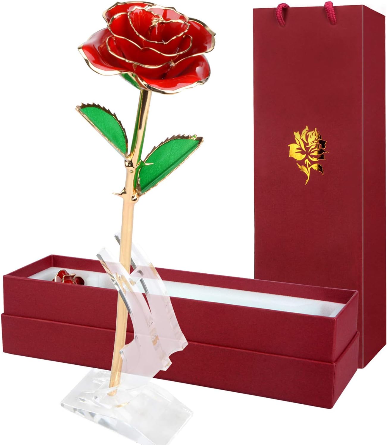 Ciojio 24K Gold Foil Plated Rose Flower Long Stem Artificial Flowers with Stand in Gift Box, Best Gift for Valentine's Day, Mother's Day, Birthday Gift, Christmas, Thanksgiving