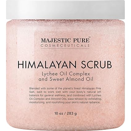Majestic+Pure Himalayan All Natural Scrub with Lychee Fruit Essential Oil, Sweet Almond Oils, 10 oz