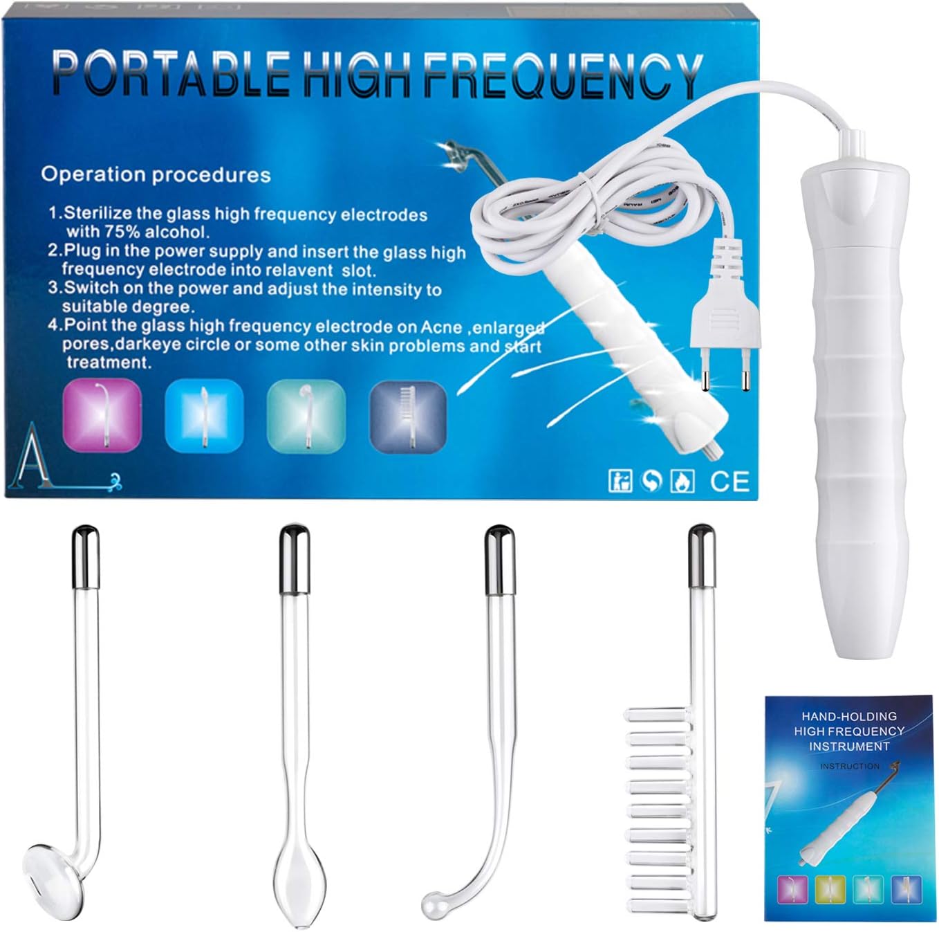 Portable High Frequency Wand, Handheld High Frequency Facial Machine