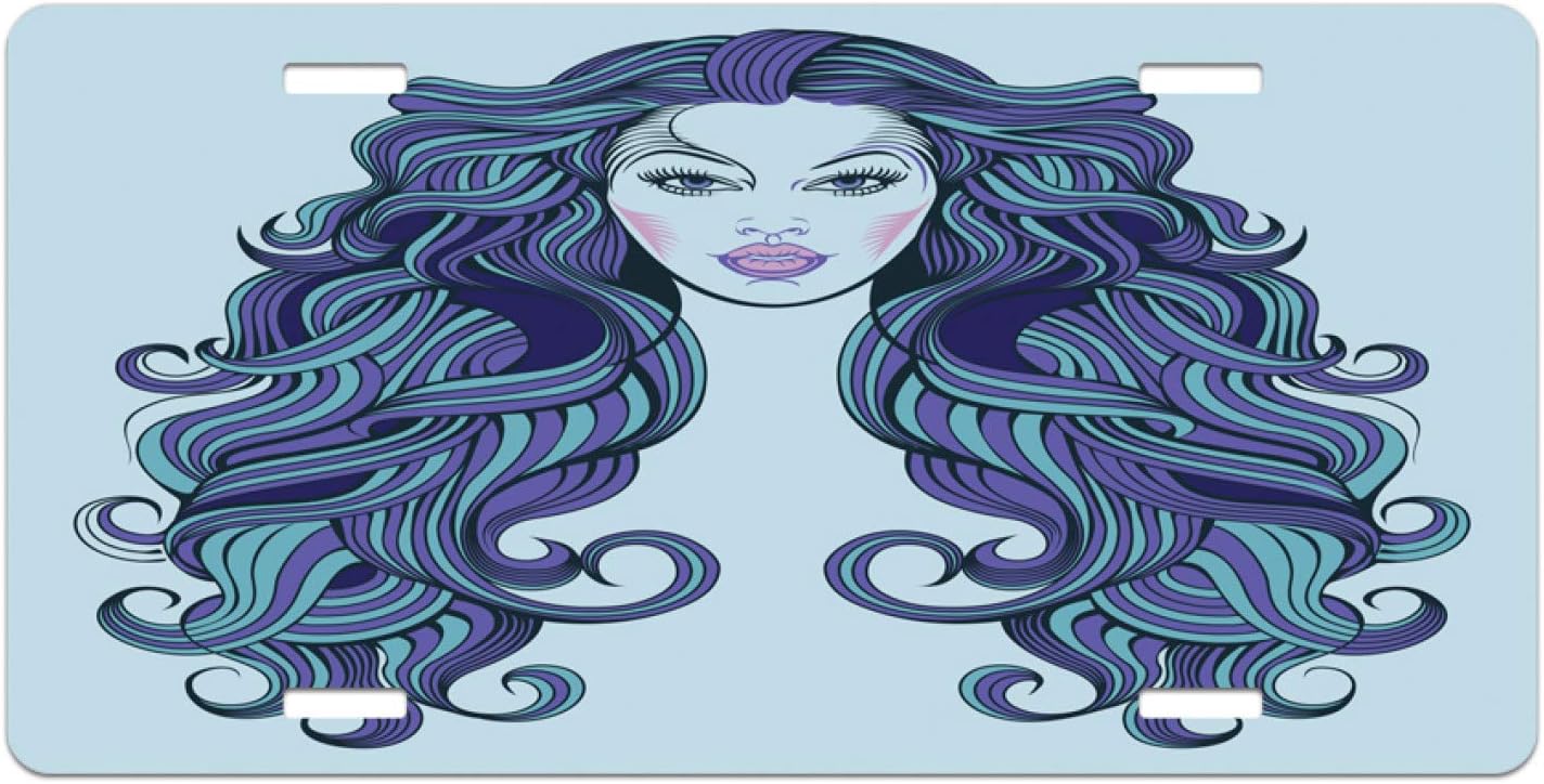Amazon Com Lunarable Curly Hair License Plate Woman With Wild