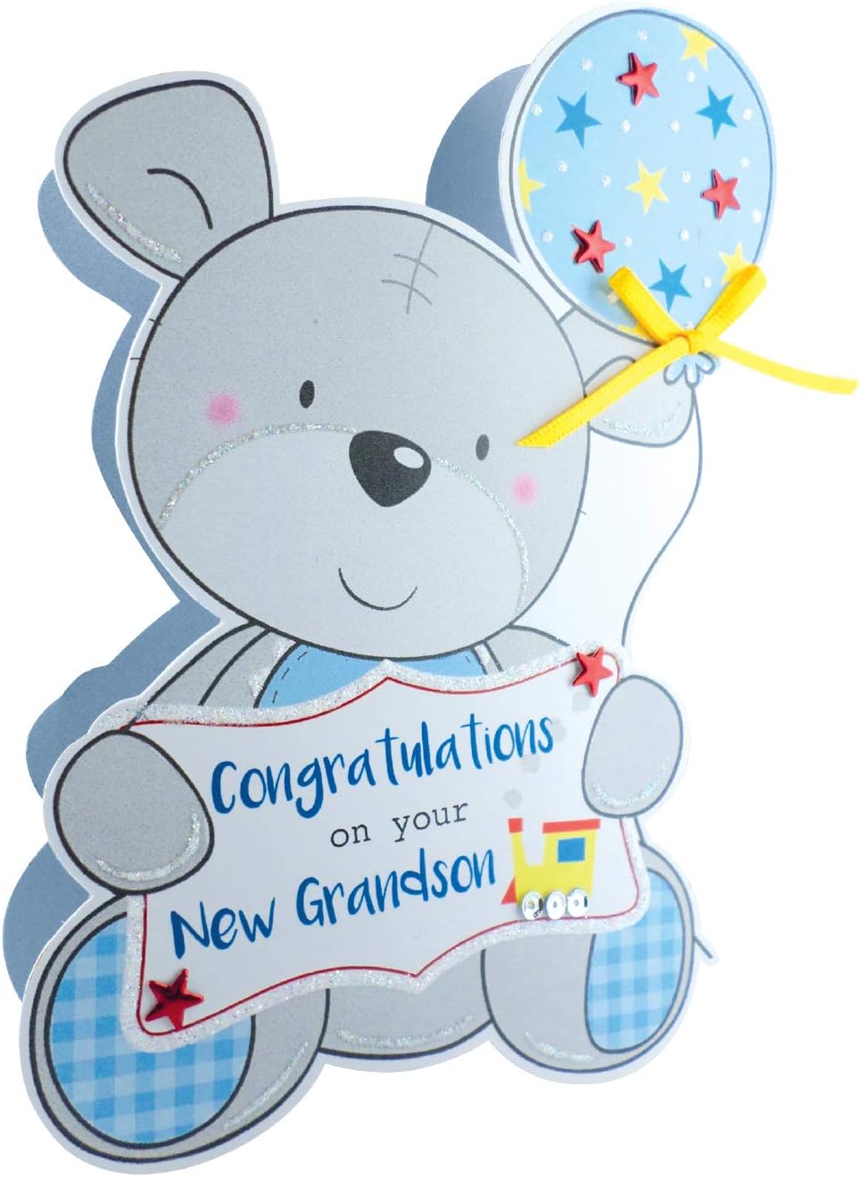 Paper Dazzle Birth New Baby Grandson 3D Congratulations Greeting Card PDZ034, green|grey|blue, 13cm x 17cm