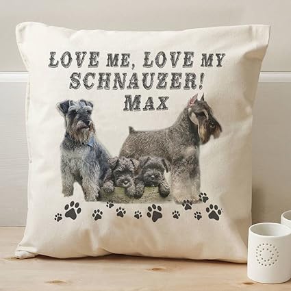 Personalised Schnauzer Love My Dog Vintage Cushion Custom Scatter Pillow Cover Gift 40cm X 40cm With Insert Pad Add Dogs Name Amazon Co Uk Kitchen Home