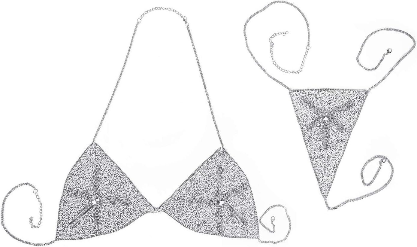 Holylove Sexy Bikini Body Chain Underwear Jewelry Bra Set Seafish Shape Rhinestone Resin Beads for Women Summer Beachwear Pool Party Clubwear Silver with Gift Box - BN7