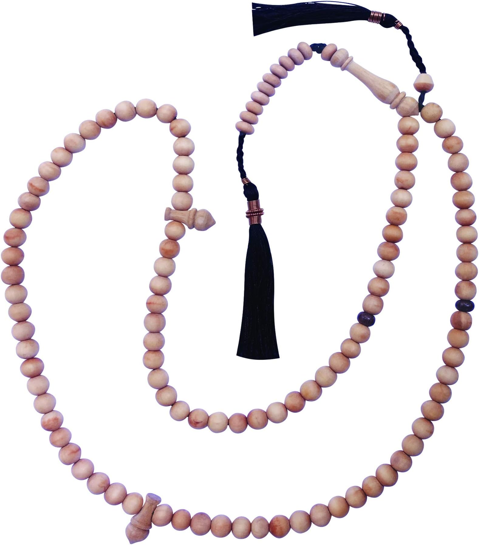 TheTasbih Sandalwood 7mm Tasbih Misbaha Prayer Beads Sibha with 11-Bead Marker & Black Tassels