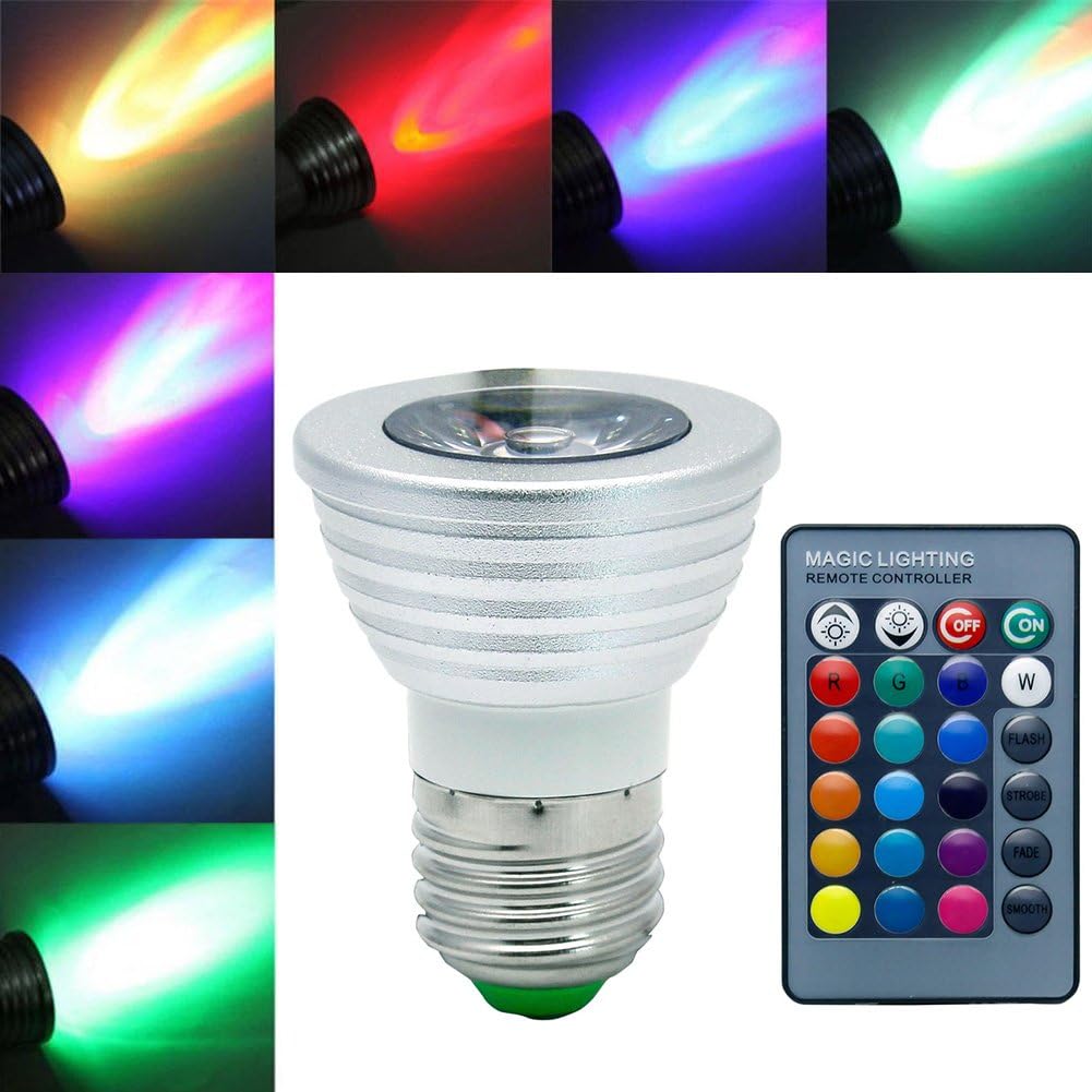 Jinda 3W E27 Color Changing light Bulb with Remote Control, RGB Dimmable E27 BULB,Colorful Lighting Spotlight Bulb, E27 Energy Saving Bulb for Home,Stage,Bar,Christmas, New Year,Garden Decoration