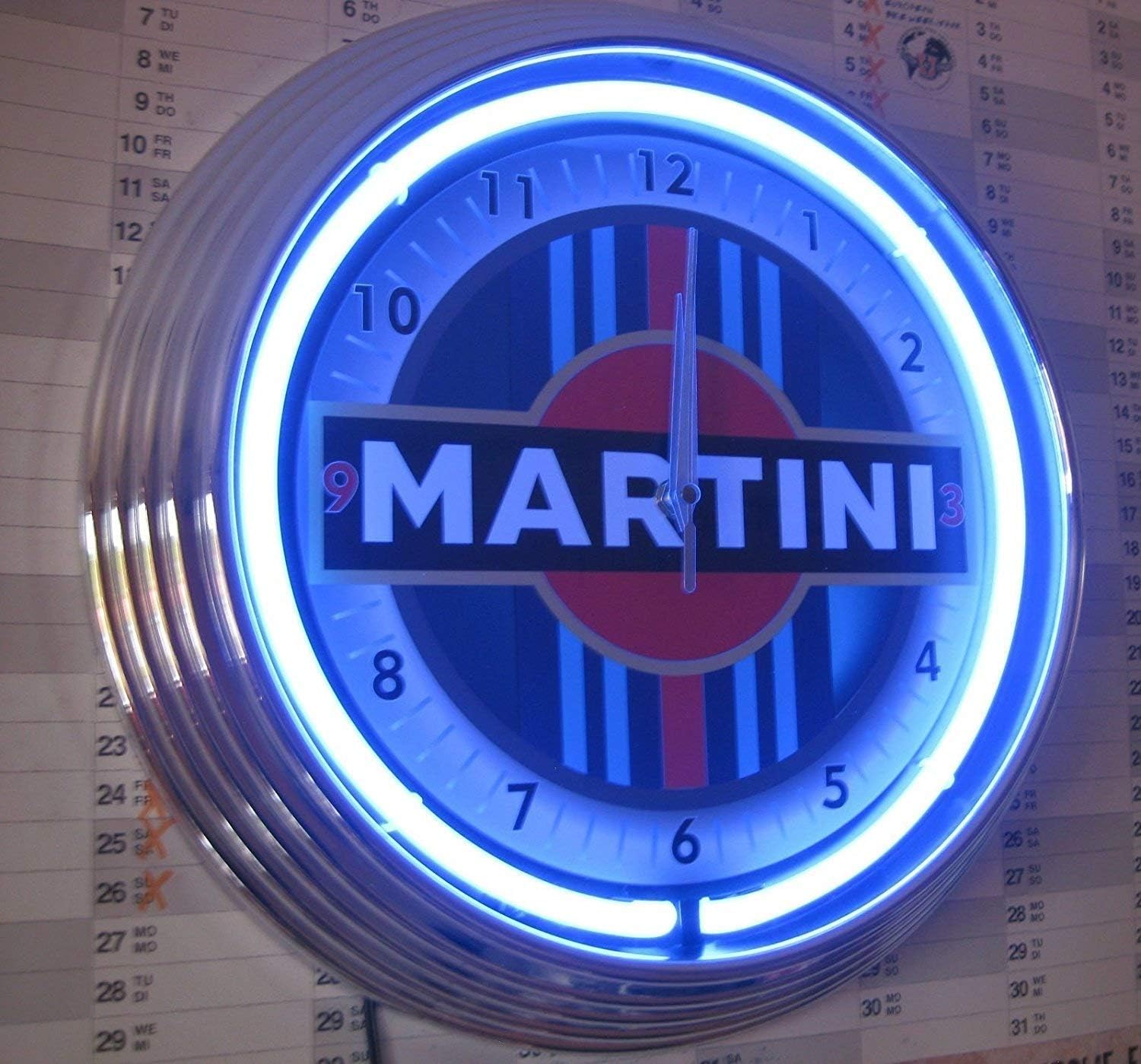 Orologio al neon Clock MARTINI RACING Orologio da parete illuminato con anello al neon blu