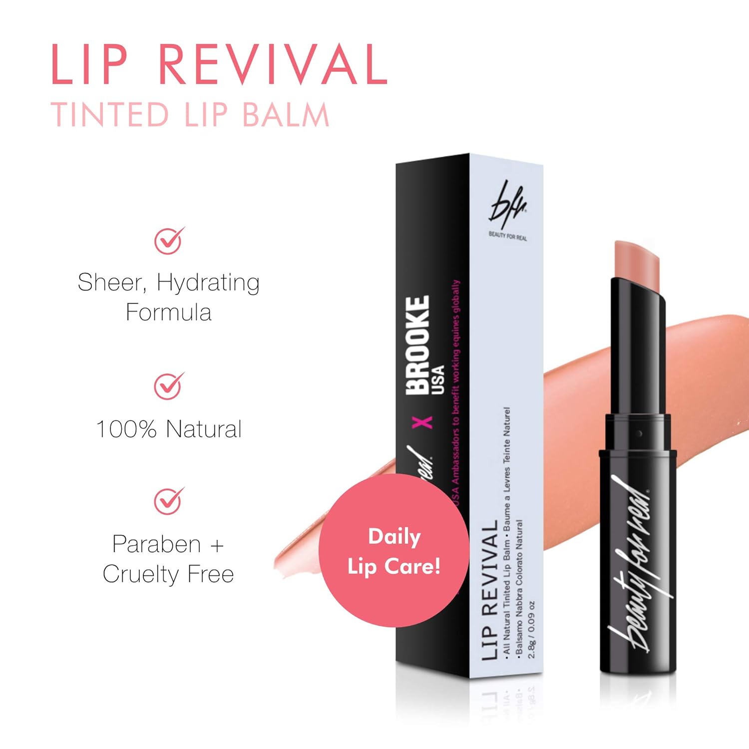 Beauty For Real Lip Revival, Ali - Warm Beige Nude - 100% Natural Tinted Lip Balm - Contains Shea Butter, Coconut Oil, Sweet Almond Oil & Peppermint Oil - Vegan - 0.09 oz : Beauty