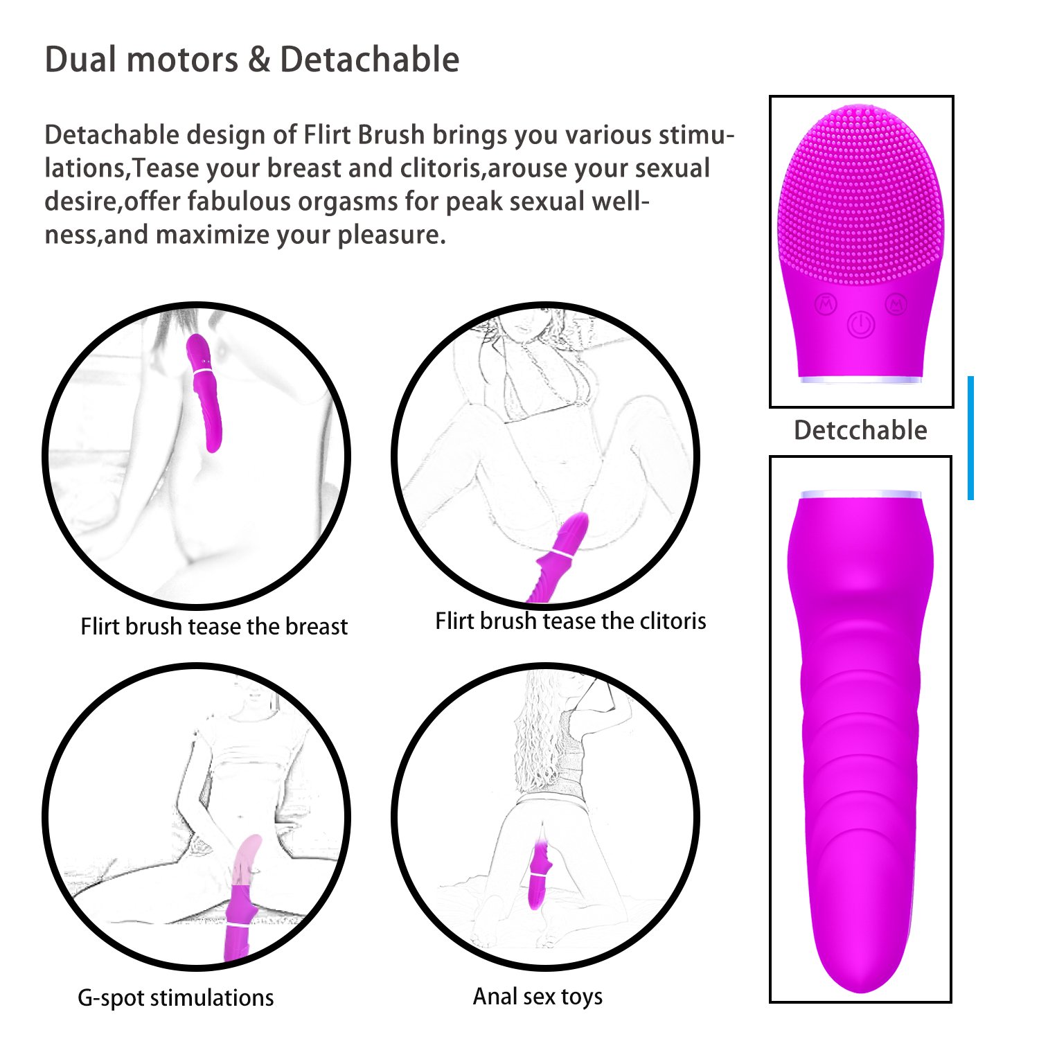 G-Spot Waterproof Rechargeable Dildo Vibrator Adult Sex Toys for Women - Silicone Clitoris Vagina Stimulator Massager Stick Flirt Brush Sex Toy for Couples or Women(Purple)