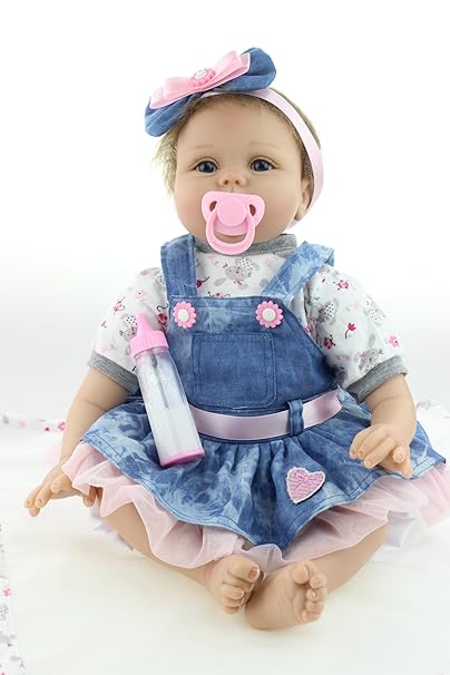 NPKDOLLs Reborn Baby Doll Gift Set Ensemble Soft Silicone vinyl 22inch 55cm Weighted Baby Lovely Lifelike Cute Baby Boy Girl Toy Cowboy dress doll for Ages 2+