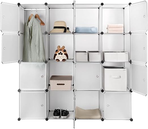 Sortwise 16 Cube Multi Use Diy Plastic Portable Wardrobe Closet Organizer With Hanging Rod Bookcase Storage Cabinet Wardrobe Closet Space Saving Sturdy Construction Transparent Amazon Ca Home Kitchen