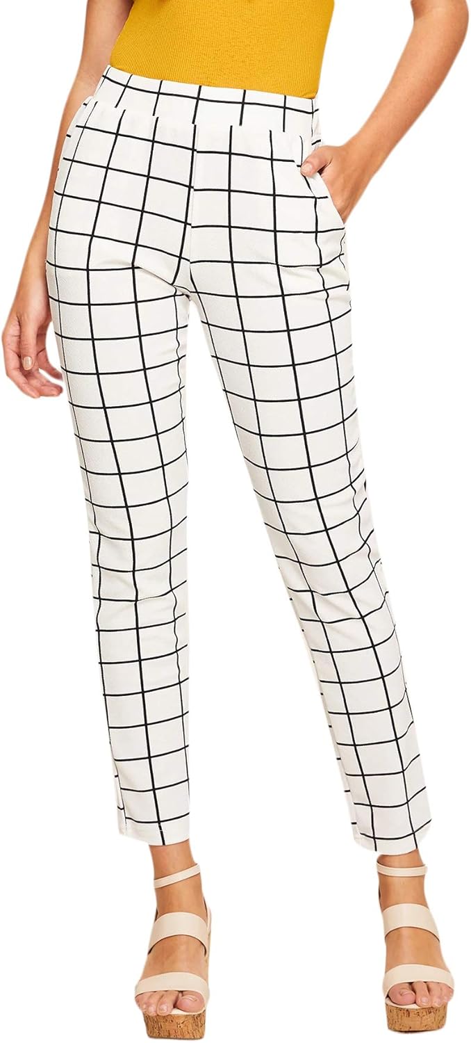 SweatyRocks Women's Casual High Waist Skinny Leggings Stretchy Work Pants at  Women’s Clothing store