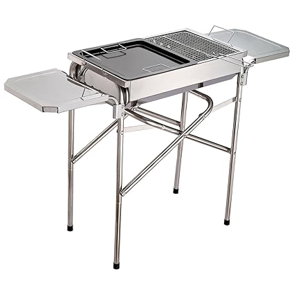 Outsunny Holzkohlegrill Grill BBQ Standgrill Holzkohle Kohlegrill Gartengrill, Edelstahl, Silber, 68x30x104cm